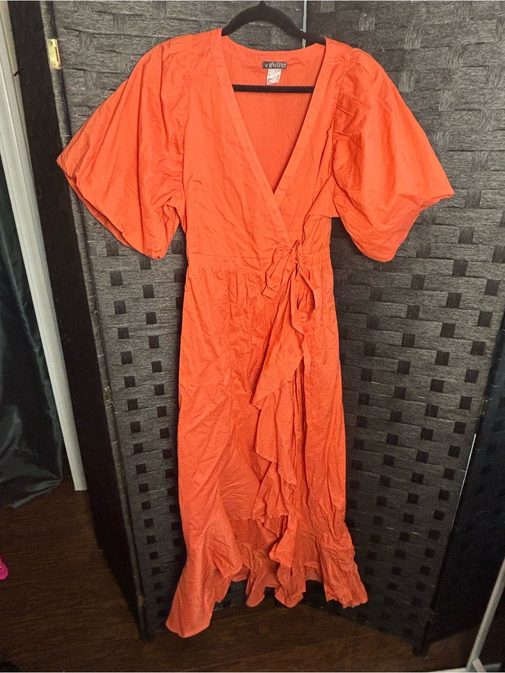 VENUE Women's Wrap Ruffle Dress – Orange SIZE 12 NWOT - Picture 12 of 13